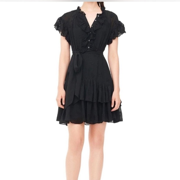 Rebecca Taylor Black Tiered Ruffled Mini Dress size 2 NO BELT** - Picture 1 of 6